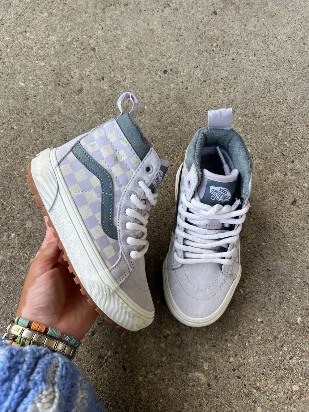 Vans Kids High-Top Checkerboard Sneakers - Light Purple & Gray size 11 lilac